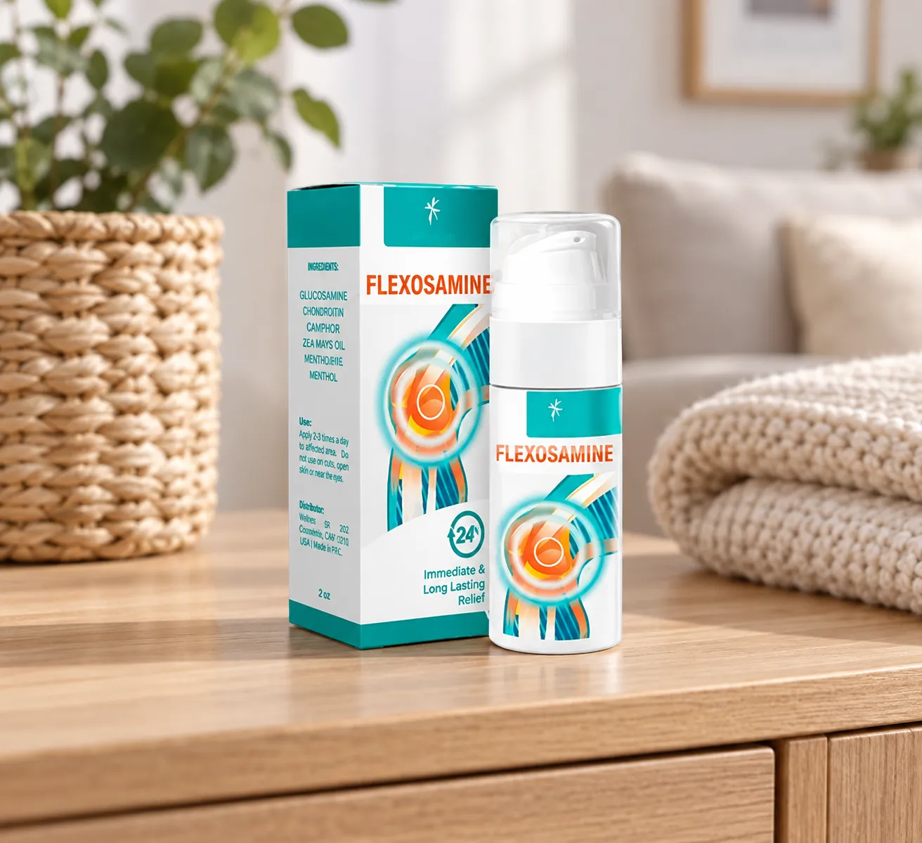 Flexosamine Gel — Verpackung im Alltag