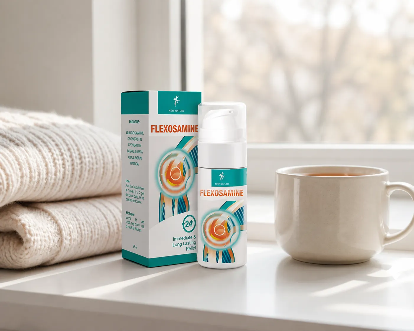 Flexosamine Gel Full price + — Verpackung im Alltag