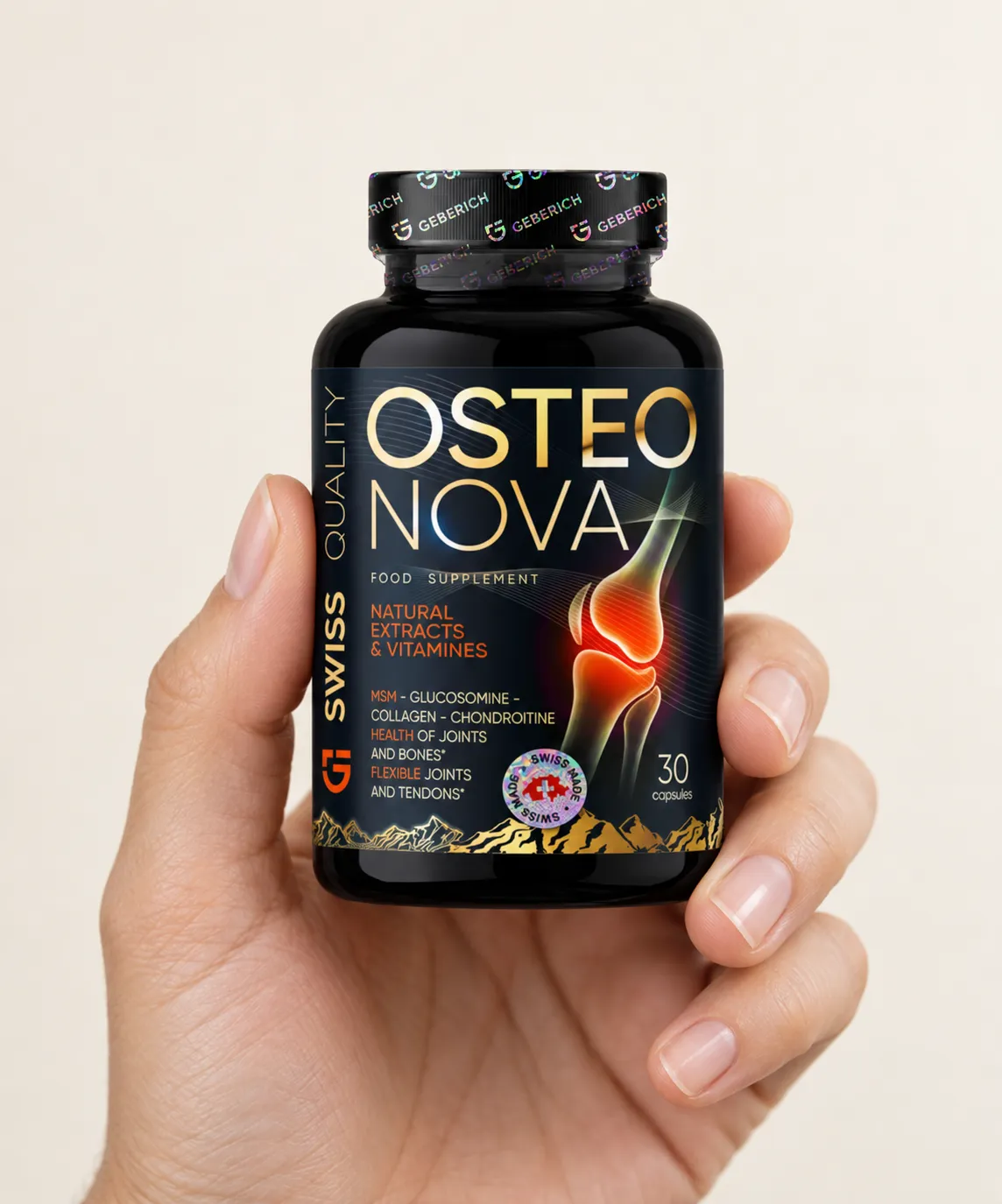 OsteoNova — Verpackung in der Hand