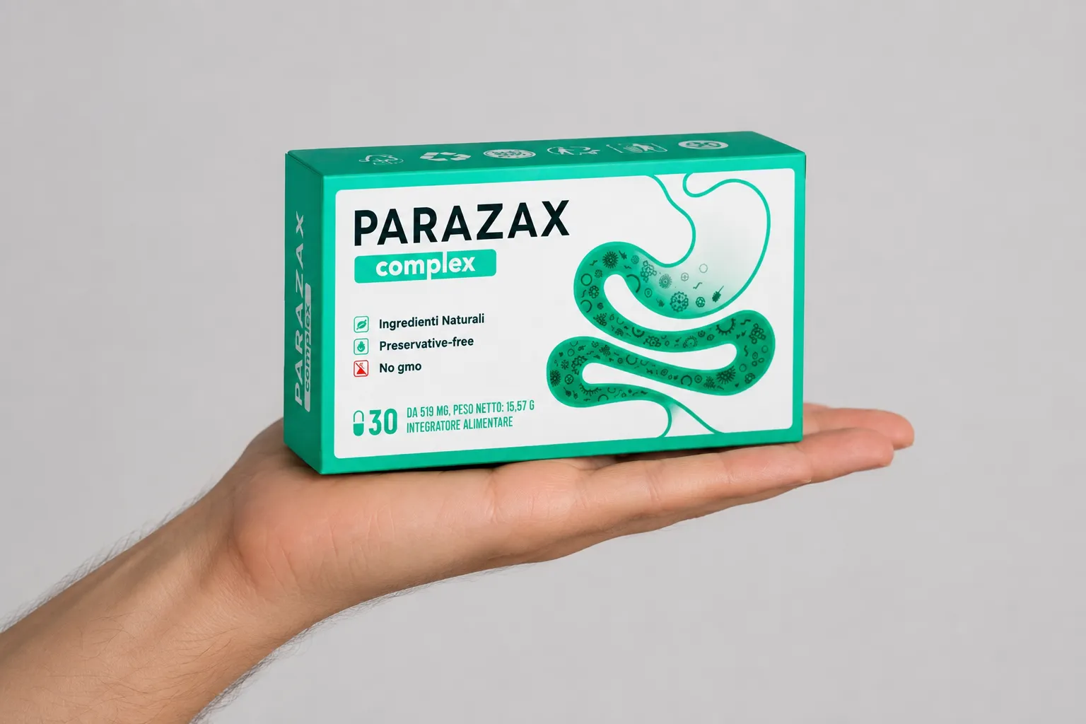 Parazax — Verpackung in der Hand